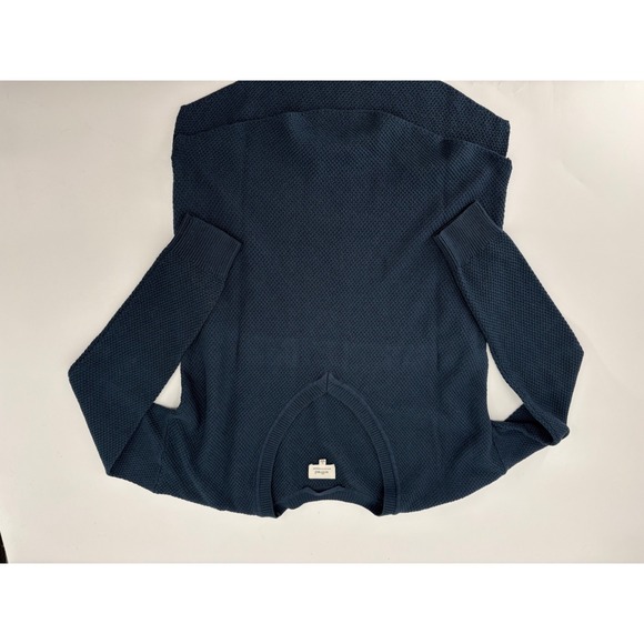 Wilfred Aritzia Silk Cotton Cashmere V-Neck Sweater Navy Blue Textured Knit M - Picture 4 of 8